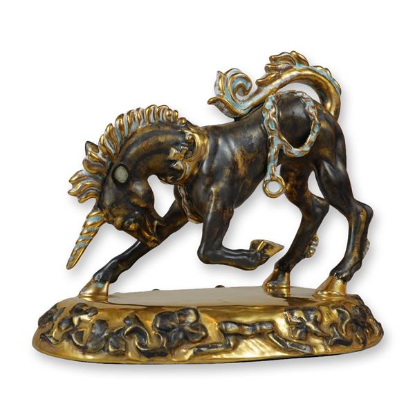 Wedgwood & Co. Ltd. Gilt and Bronz-Colored Porcelain Unicorn Figurine