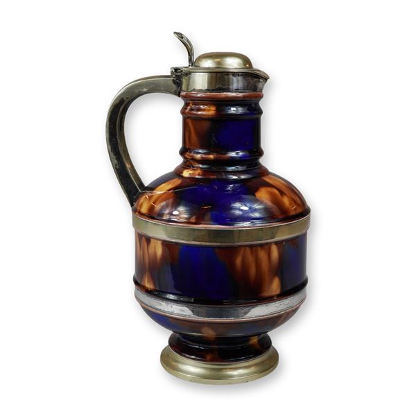 Wedgwood Majolica Pottery Lidded Jug with Silverplate Accents