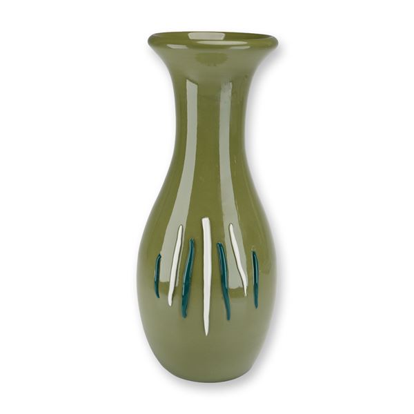 Michael Hugues for Wedgwood Olive Green Vase with Abstract Stripes