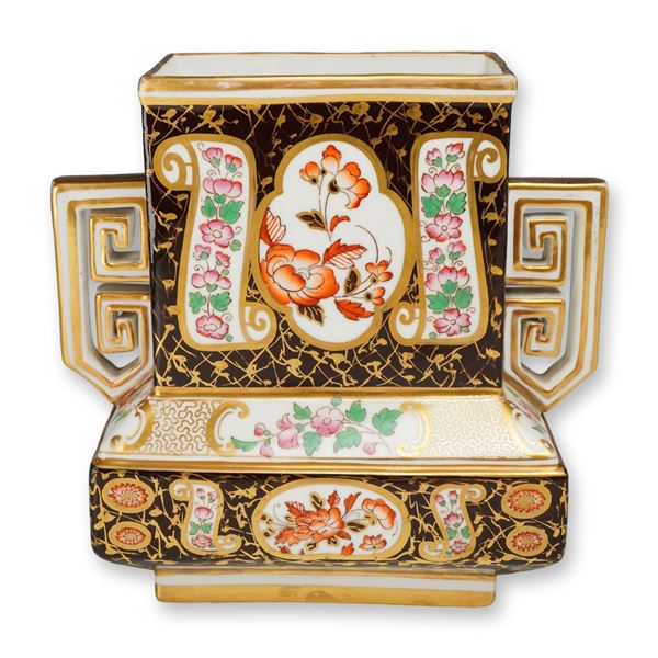Wedgwood Aesthetic Movement Imari Style Gilt and Hand-Painted Rectangular Vase, ca. 1880