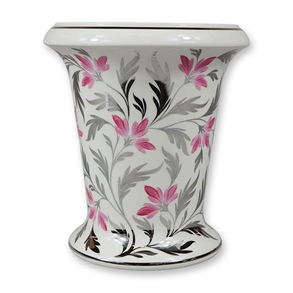 Wedgwood Silver Luster and Pink Floral Flared Vase
