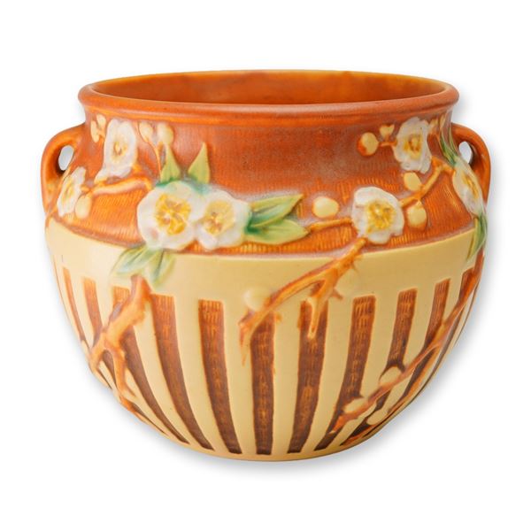 Roseville Pottery Brown Jardiniere, Cherry Blossom
