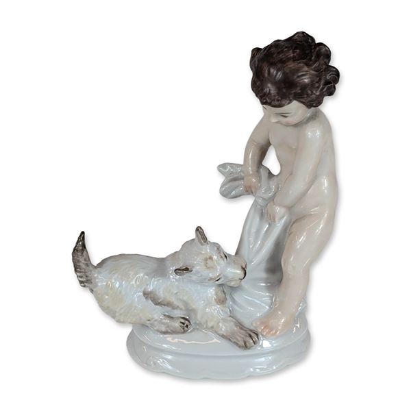 Rosenthal Porcelain Figurine by Max Hermann Fritz, Child with Dog