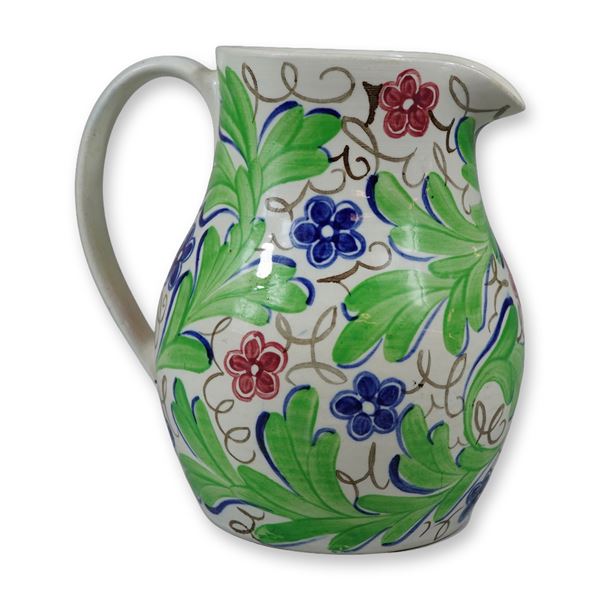 Faience Tin-Glazed Earthenware Pitcher with Floral and Foliate Decoration