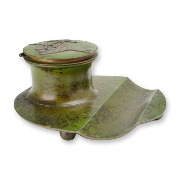 Heintz Arts and Crafts Sterling on Bronze Pen Tray Inkwell