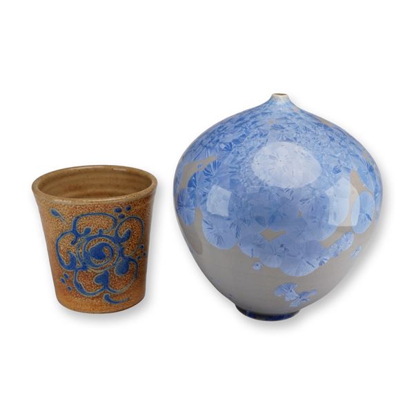 2pc American Pottery Item, Frank Neef Crystalline Vase and Stoneware Mug