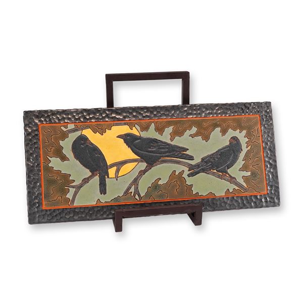 Tzadi Turrou Studio Ceramic Crows and Moon Cuerda Seca Tile