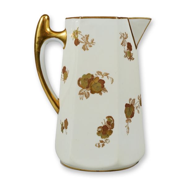 Wedgwood Bone China Octagonal Pitcher with Gilt Floral Decoration