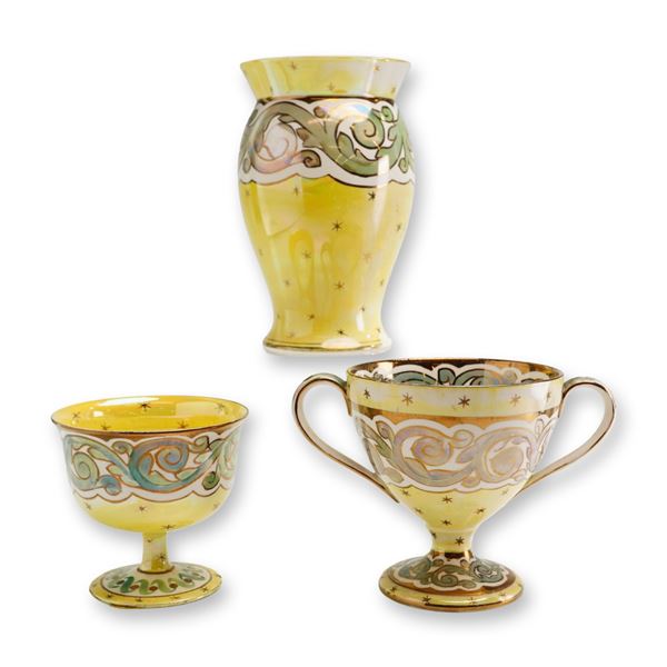 Trio of Wedgwood Art Nouveau Luster Glazed Porcelain Vessels