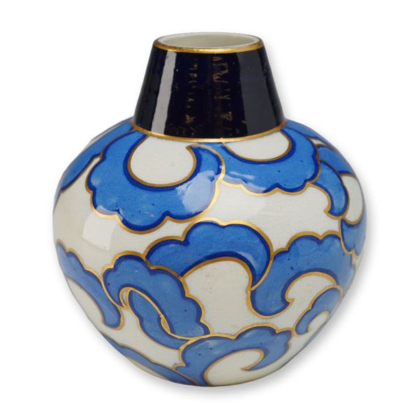 Wedgwood Gilt and Cobalt Blue Cloud Decor Ceramic Vase