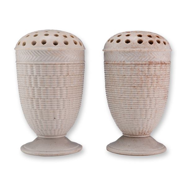 Pair of Wedgwood Creamware Woven Design Pepper Pots