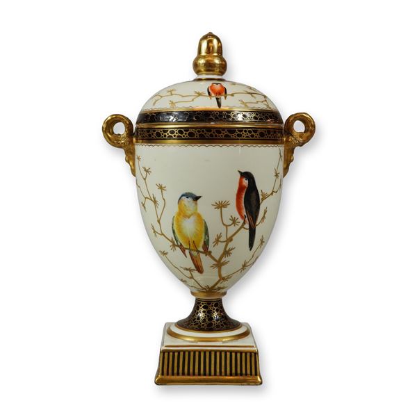 Wedgwood Bone China Gilt Paste and Enameled Bird Covered Urn