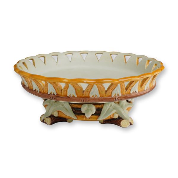 Wedgwood Majolica Reticulated Bamboo Footed Tazza