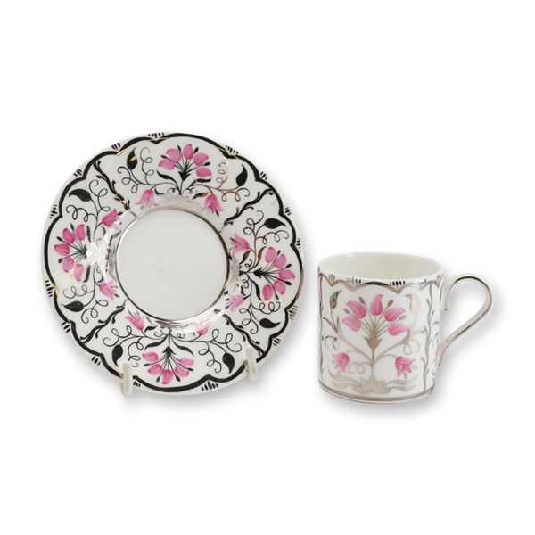 2pc Wedgwood Bone China Papyrus Pink Pattern Coffee Cup and Saucer