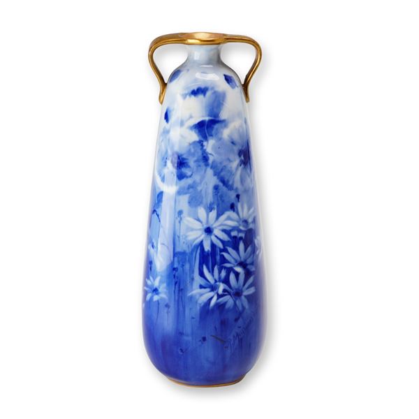 Doulton Burslem by R. Midwinter Blue and Gilt Floral Vase
