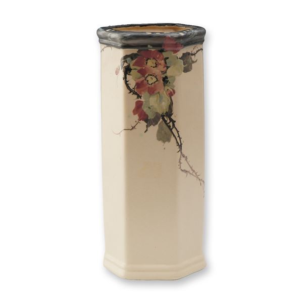 Weller Pottery Hudson Floral Hand-Painted Hexagonal Vase