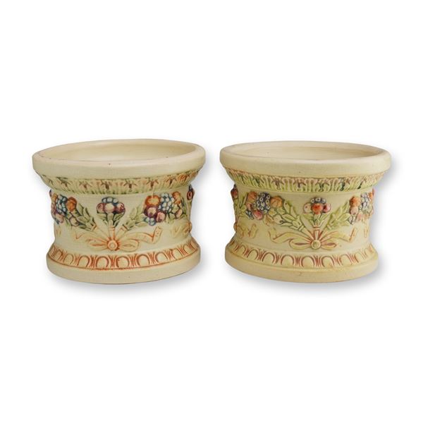 Pair of Weller Pottery Creamware Cachepots, Roma