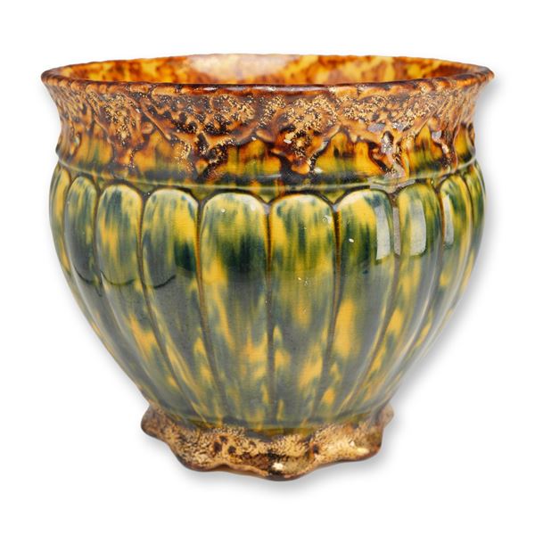 Weller Pottery Majolica Glazed Fluted Jardiniere