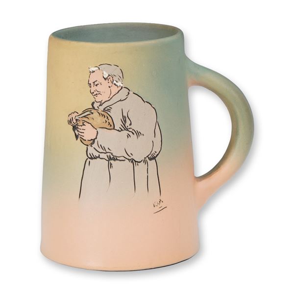 Weller Pottery Handled Mug with Monk Decoration