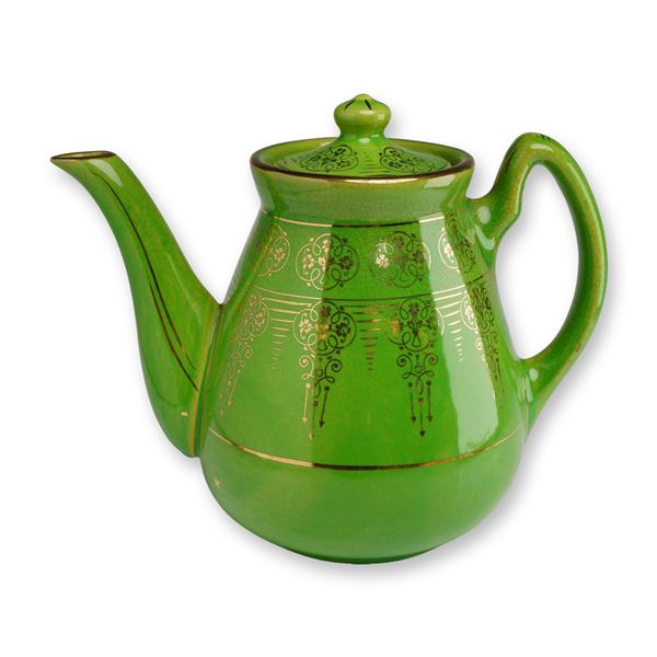 Weller Pottery Lime Green Teapot with Gold Floral