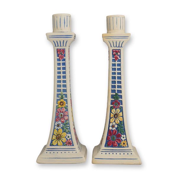 Pair of Weller Pottery Candleholders, Florala