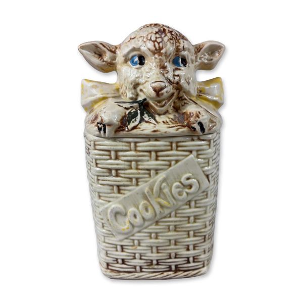 McCoy Pottery Lamb in Basket Cookie Jar
