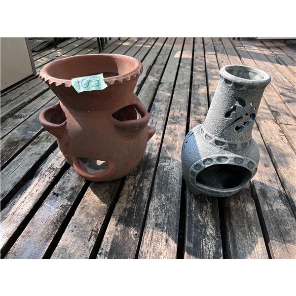 1 Outdoor planters & 1 Chimmnea pot