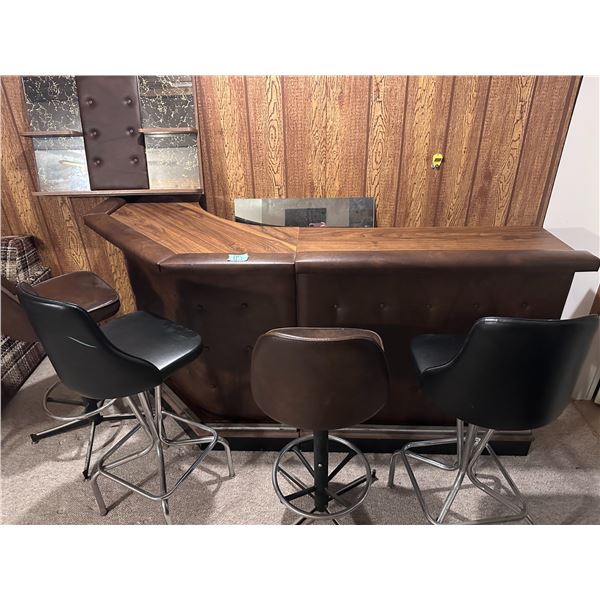 Bar with bar stools -items behind bar not  included