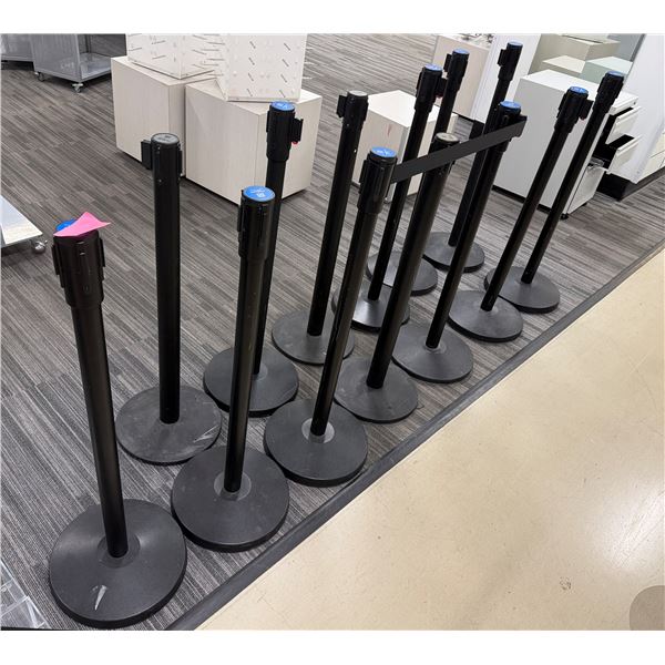 Multiple Queue & ProLine Black Retractable Belt Crowd Control Stanchions