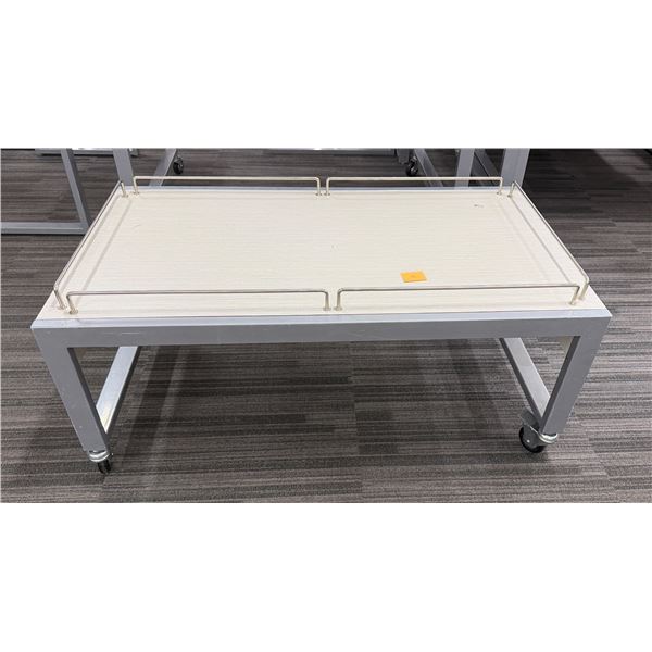 Low Rectangular Display Table w/ Rails on Wheels 44" x 25" x 18"H