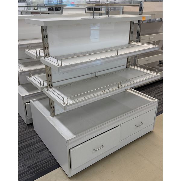 White 2-Sided Display w/ Underneath Storage 50" x 37" x 55"H