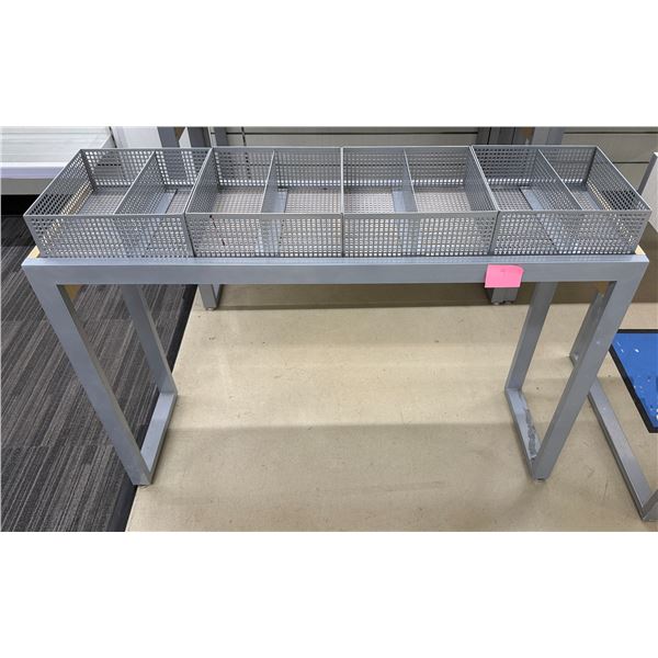 Rectangular Display Table 50" x 14.5" x 33"H w/ 4 Metal Double-Baskets 12" x 12" x 4.5"H