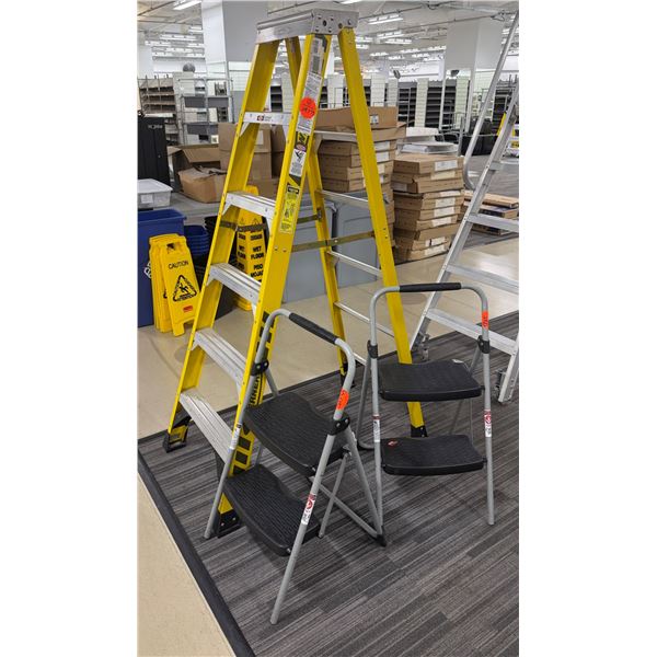 Qty 2 StepRight by Werner Step Stools & 7306 Yellow 6' Step Ladder 375 lb Capacity