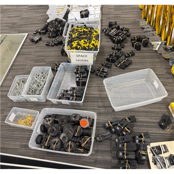 Multiple Bins Plastic Size Tags, Yellow Strap Hooks, In Progress/Floor Cleaning Hangers, etc