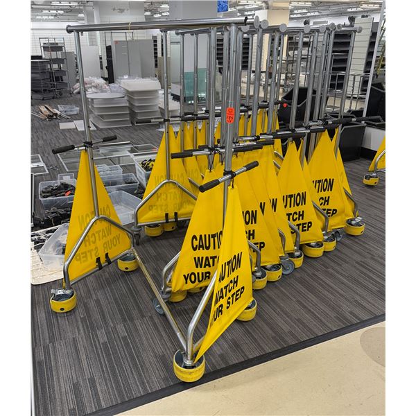 Qty 11  Apparel Transport Carts  w/ Safety Warning Caution Watch Your Step 42"L