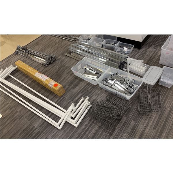 Multiple Display Rack Sections: Vertical Uprights, Wire Basket Organizers, Connector Hardware, etc