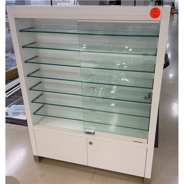 White Retail Display Case w/ Adjustable Glass Shelves & Locking Undercabinets 45" x 18" x 58"