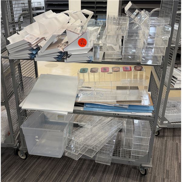 Contents of Cart: Multiple Clear Acrylic Displays, Shelf Displays, etc Misc Sizes (cart not included