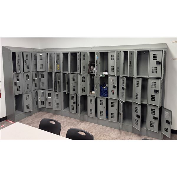 Penco Vangaurd Storage Locker Wall w/ 45 Compartments 15" x 10" x 23"H each & Digital Locks (content