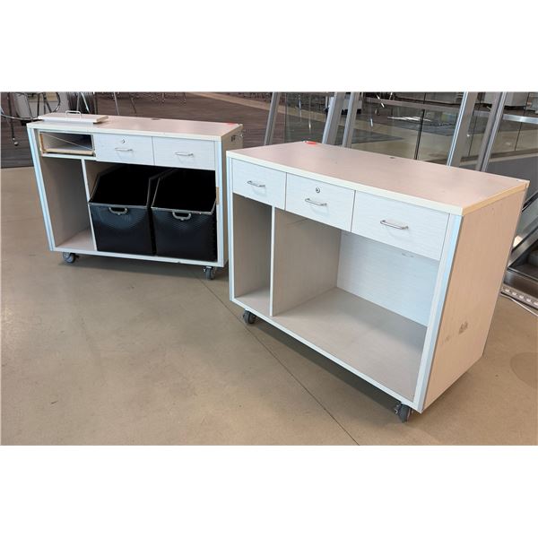 Qty 2 Wooden Rolling Cabinets w/ 3 Drawers & Storage 48" x 24"