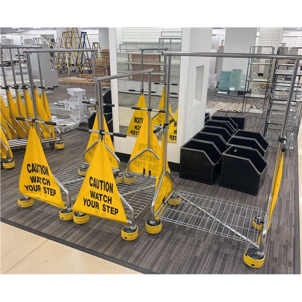 Multiple Apparel Transport Carts w/ Safety Warning Caution Watch Your Step 42"L