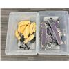 Image 1 : Qty 2 Bins Multiple Metal Foot-Measuring Sizer Devices & Wooden Shoe Stretchers