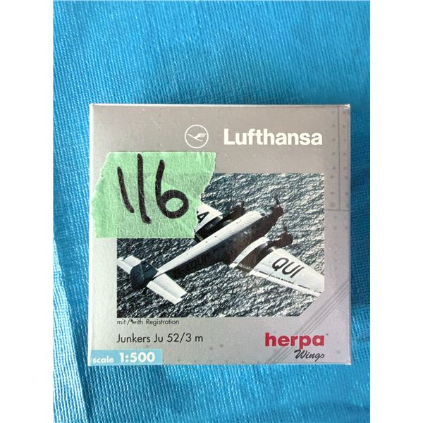 HERPA WINGS LUFTHANSA JUNKERS JU 52/3 M 1:500 DIECAST MODEL AIRPLANE
