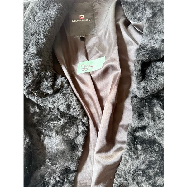 BLACK FUR-LINED LAURA PLUS COAT 3/4 LENGTH