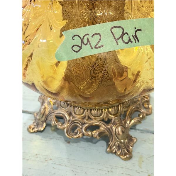 PAIR OF VINTAGE HOLLYWOOD/REGENCY/MCM/ AMBER GLASS TABLE LAMPS