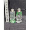 Image 1 : 1930’s Crystal S&P Shakers w/Sterling Silver Tops, Mother of Pearl Caps, Made in Czechoslov