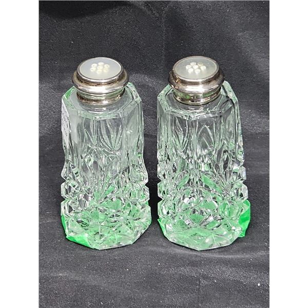 1930’s Crystal S&P Shakers w/Sterling Silver Tops, Mother of Pearl Caps, Made in Czechoslov