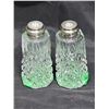 Image 1 : 1930’s Crystal S&P Shakers w/Sterling Silver Tops, Mother of Pearl Caps, Made in Czechoslov