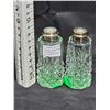 Image 2 : 1930’s Crystal S&P Shakers w/Sterling Silver Tops, Mother of Pearl Caps, Made in Czechoslov