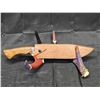 Image 2 : Handmade 16” Damascus Bowie Knife & Leather Scabbard w/Antler Shed Display Stand